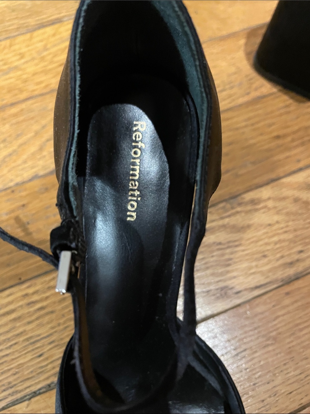 Reformation Satin Black Mary Jane Block Heels - Picture 4 of 6